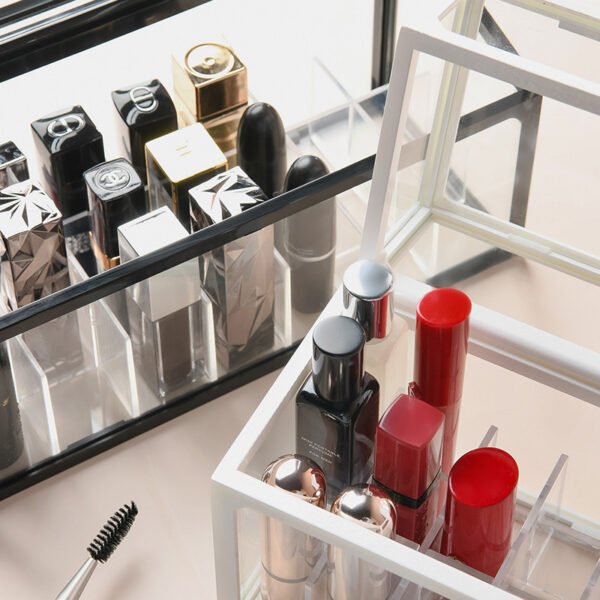 Glass Flip-Top Lipstick & Lip Gloss Organizer with Plastic Edge, Durable ABS and Glass Desktop Storage Rack for Cosmetics and Dorm Essentials - Image 2