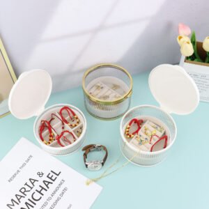 Custom Round Multi-Layer Jewelry Box, ABS and Glass Dustproof Organizer for Earrings, Necklaces, and Small Accessories