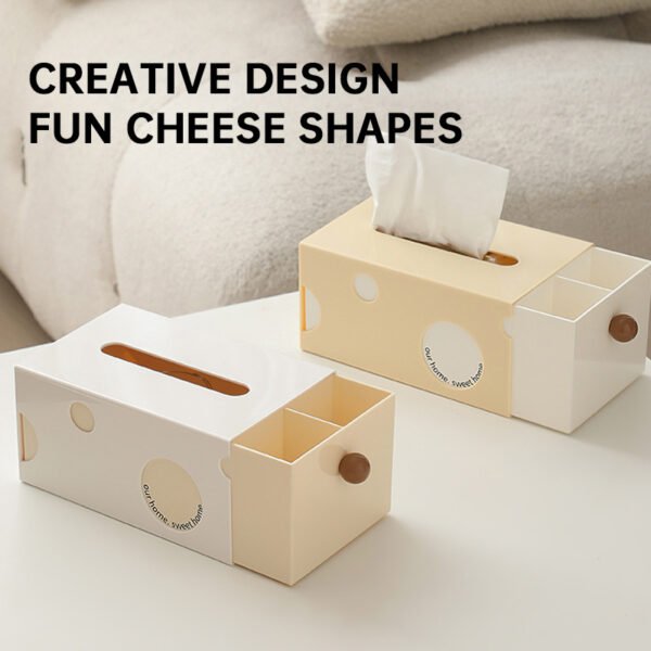 Creative Cheese Tissue Box, Cute Multifunctional Napkin Holder with Remote Control Storage for Living Room, Home & Dining Table - Image 2