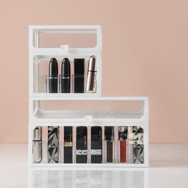 Glass Flip-Top Lipstick & Lip Gloss Organizer with Plastic Edge, Durable ABS and Glass Desktop Storage Rack for Cosmetics and Dorm Essentials
