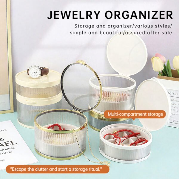 Custom Round Multi-Layer Jewelry Box, ABS and Glass Dustproof Organizer for Earrings, Necklaces, and Small Accessories - Image 3
