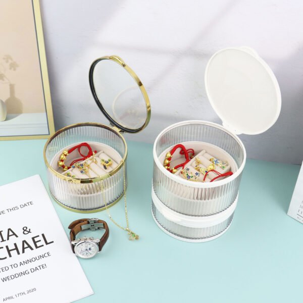 Custom Round Multi-Layer Jewelry Box, ABS and Glass Dustproof Organizer for Earrings, Necklaces, and Small Accessories - Image 4