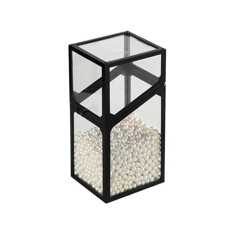 Plastic Edge Glass Vanity Organizer with Transparent Flip Cover, Dustproof Desktop Makeup Brush Holder and Storage Bucket - Image 5