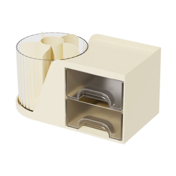 Desktop Rotating Pen Holder with Drawer, Office Stationery Organizer, Simple Plastic Round Pen Stand - Image 5