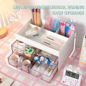 Stationery and Journal Organizer for Students, Desktop Storage Box with Drawers, Pen Holder and Shelf for Kids' Study Desk