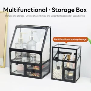 Glass Skincare & Cosmetics Organizer Box, Large-Capacity Dustproof Storage Rack for Lipsticks, Jewelry, and Face Masks, Ideal for Desktop Use