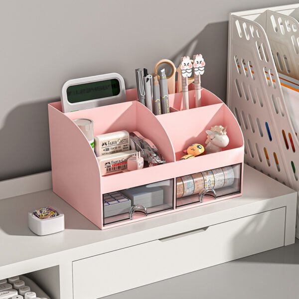 Double Drawer Organizer, PS+HIPS Office Desktop Storage Box, Transparent Drawer Cabinet for Miscellaneous Items and Student Desk Stationery - Image 4