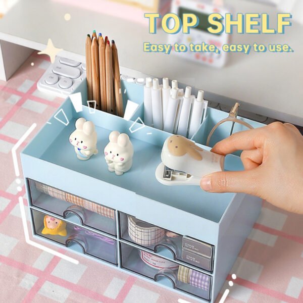 Stationery and Journal Organizer for Students, Desktop Storage Box with Drawers, Pen Holder and Shelf for Kids' Study Desk - Image 4