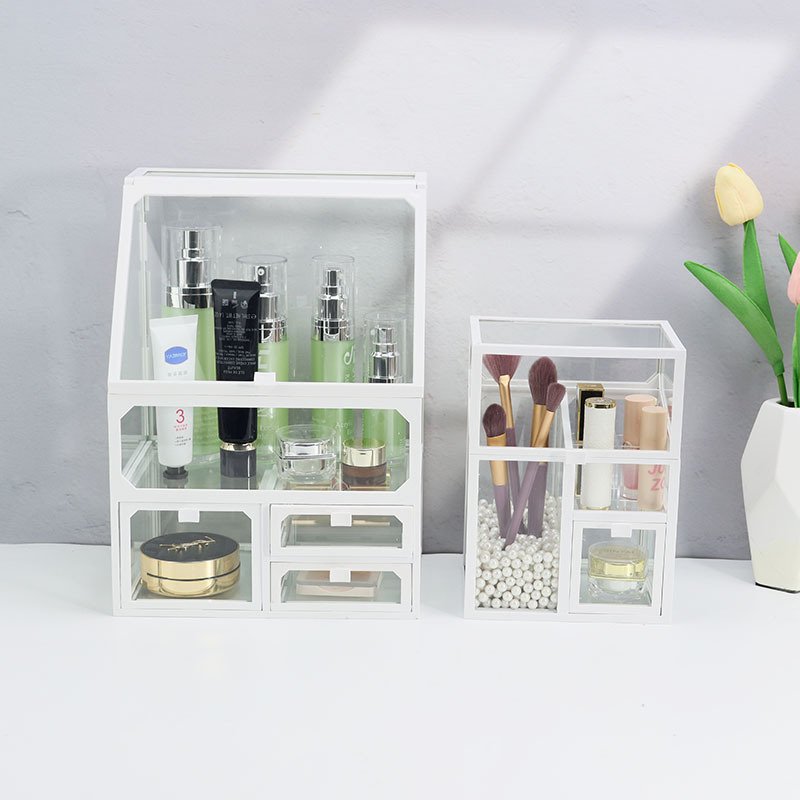 Glass Skincare & Cosmetics Organizer Box, Large-Capacity Dustproof Storage Rack for Lipsticks, Jewelry, and Face Masks, Ideal for Desktop Use - Image 4